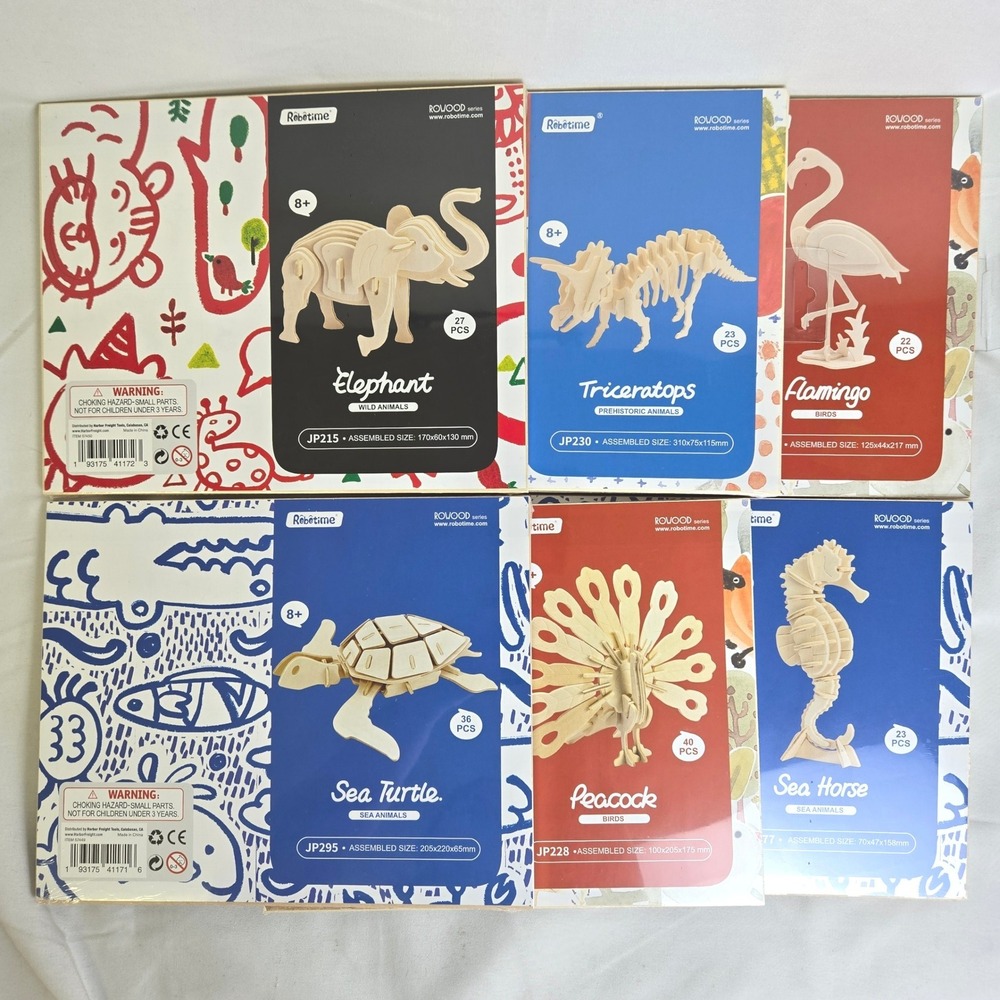 Lot of 6 Robotime Animal Themed 3D Wooden Puzzles Rowood Series New Sealed